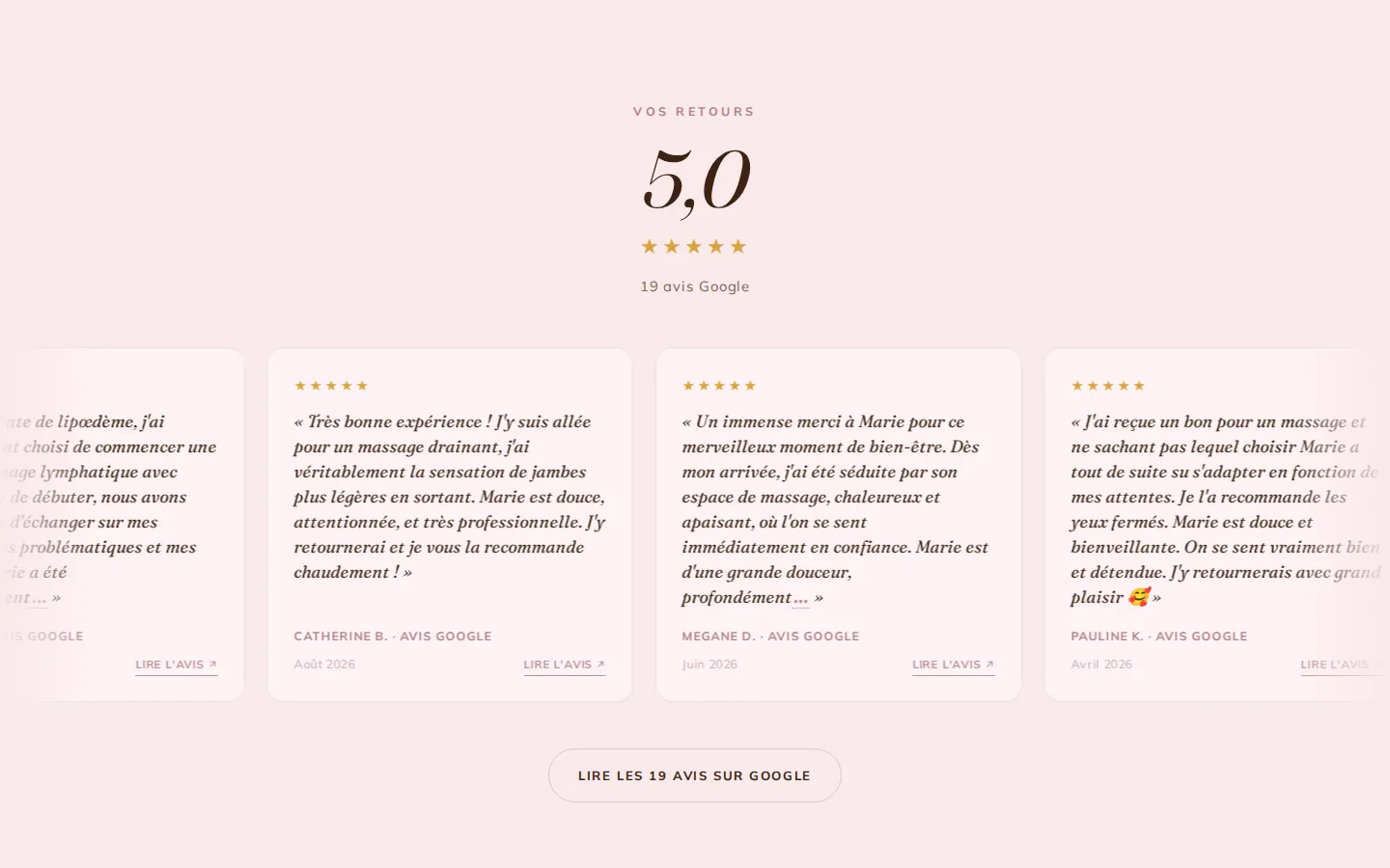 Les avis Google de ses clientes