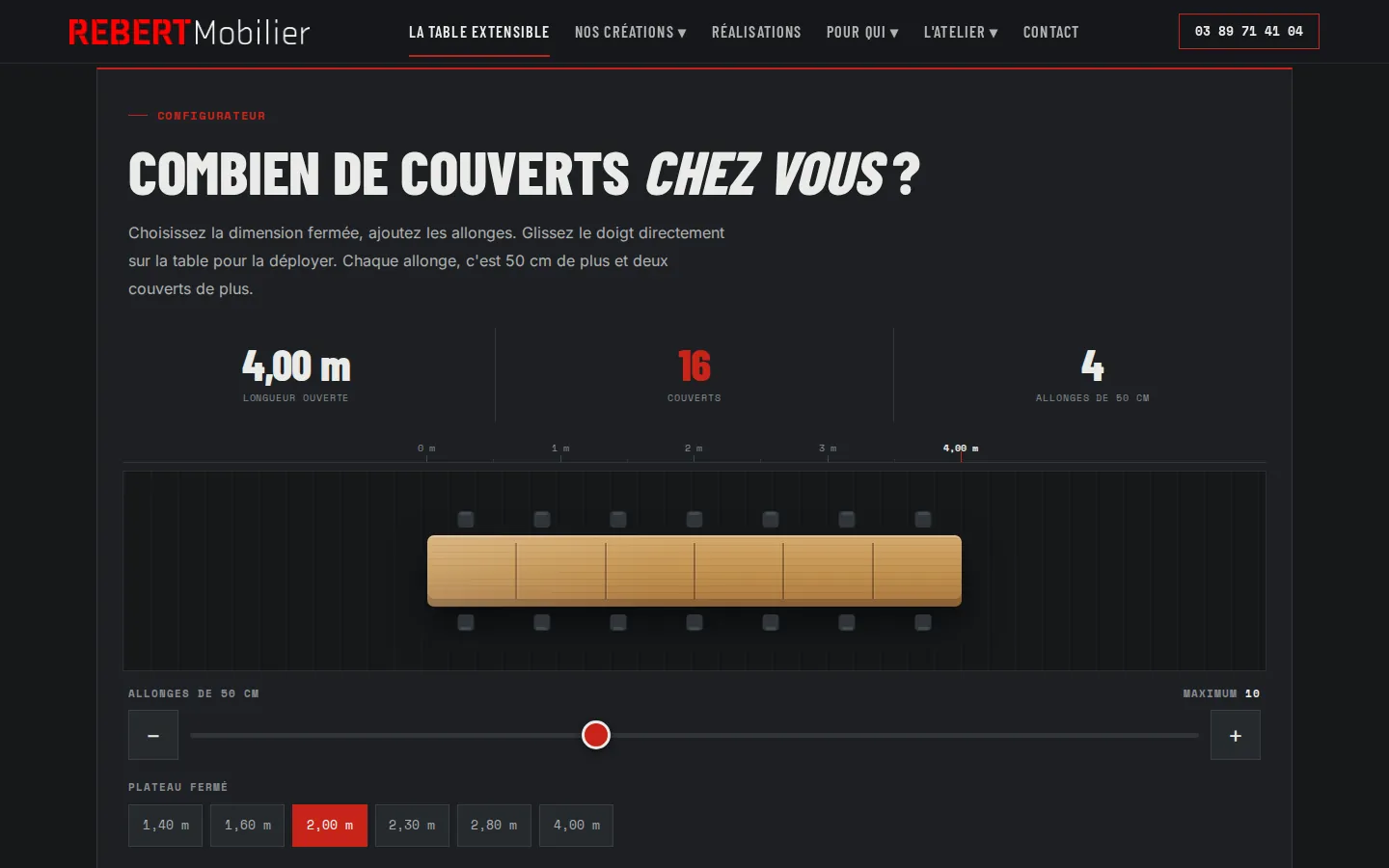 Le configurateur : le nombre de couverts donne la table