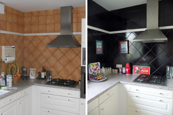 Rénovation carrelage cuisine — avant et après — Colmar